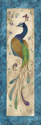 Peacock IV White Modern Wood Framed Art Print with Double Matting by Leal, Steve