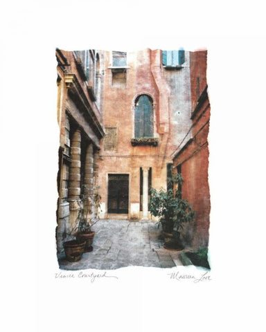 Venice Courtyard Black Ornate Wood Framed Art Print with Double Matting by Love, Maureen