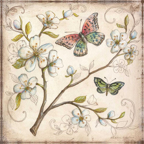 Le Jardin Butterfly III Gold Ornate Wood Framed Art Print with Double Matting by McRostie, Kate