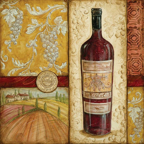 French Wine Collage Gold Ornate Wood Framed Art Print with Double Matting by McRostie, Kate