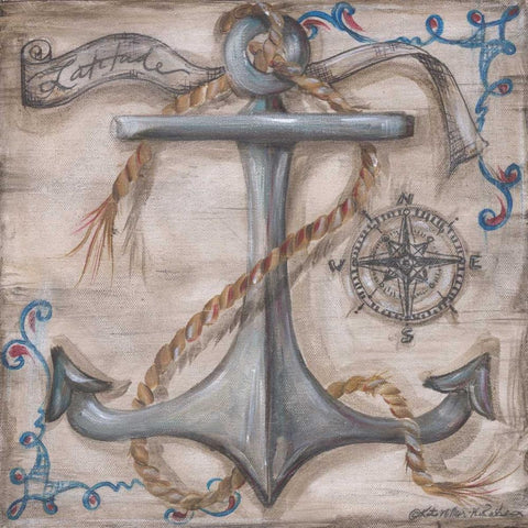 Whale Watch Anchor Black Ornate Wood Framed Art Print with Double Matting by McRostie, Kate