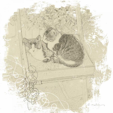 Feline Illustration II White Modern Wood Framed Art Print with Double Matting by Melious, Amy