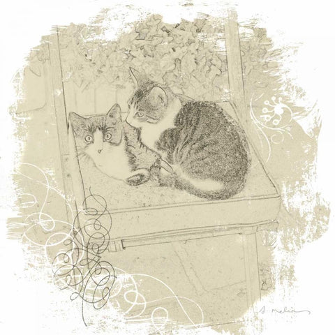 Feline Illustration II Gold Ornate Wood Framed Art Print with Double Matting by Melious, Amy