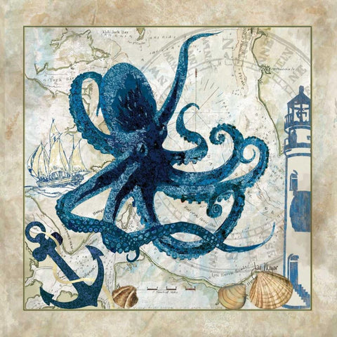 Nautical Octopus Black Modern Wood Framed Art Print with Double Matting by Meyer, Jill