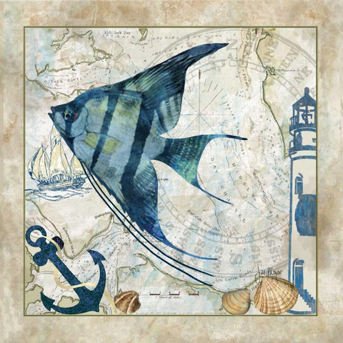 Nautical Fish II Black Modern Wood Framed Art Print with Double Matting by Meyer, Jill