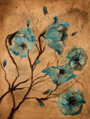 Blue Poppies I Black Ornate Wood Framed Art Print with Double Matting by Monahan, Jodi