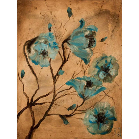Blue Poppies I Gold Ornate Wood Framed Art Print with Double Matting by Monahan, Jodi