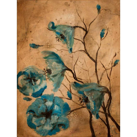 Blue Poppies II Black Modern Wood Framed Art Print with Double Matting by Monahan, Jodi
