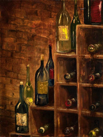 Racked Wine Black Ornate Wood Framed Art Print with Double Matting by Monahan, Jodi