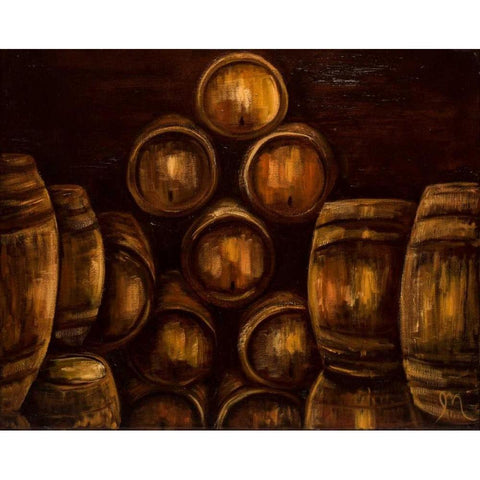 Wine Barrels Gold Ornate Wood Framed Art Print with Double Matting by Monahan, Jodi