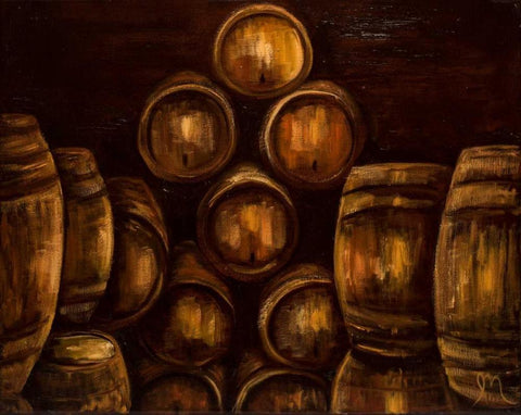 Wine Barrels White Modern Wood Framed Art Print with Double Matting by Monahan, Jodi