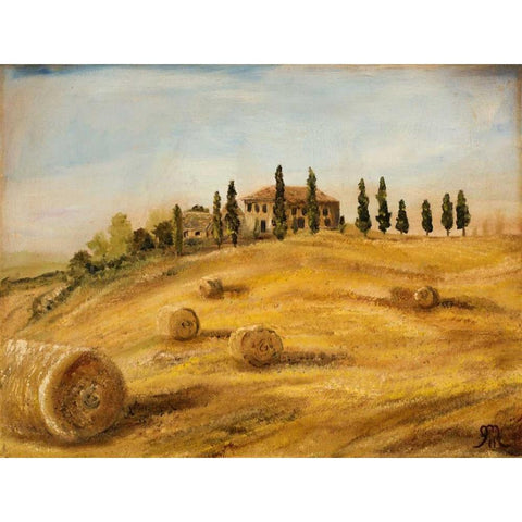 Tuscan Hayfield Gold Ornate Wood Framed Art Print with Double Matting by Monahan, Jodi