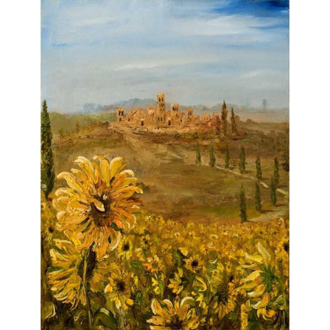 Tuscan Sunflowers I Black Modern Wood Framed Art Print with Double Matting by Monahan, Jodi