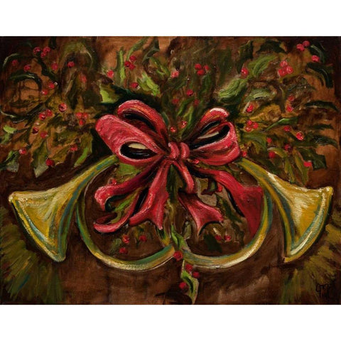 Christmas Red Ribbon Gold Ornate Wood Framed Art Print with Double Matting by Monahan, Jodi