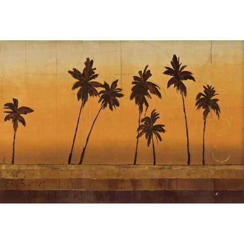 Sunset Palms I Black Modern Wood Framed Art Print with Double Matting by Martin, Cheryl