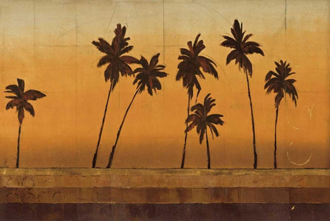 Sunset Palms I Black Ornate Wood Framed Art Print with Double Matting by Martin, Cheryl