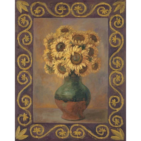 Sunflowers Gold Ornate Wood Framed Art Print with Double Matting by Misa, Eva