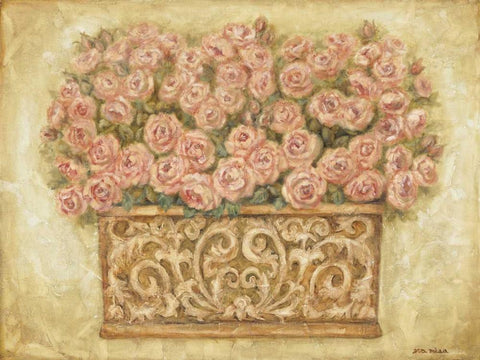 Pink Roses Black Ornate Wood Framed Art Print with Double Matting by Misa, Eva