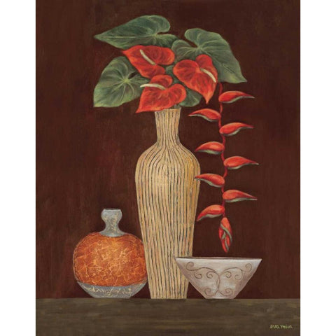 Red Anthuriums White Modern Wood Framed Art Print by Misa, Eva