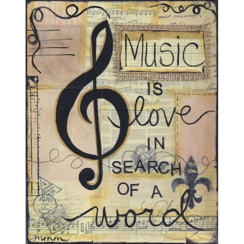 Music Is Love Black Modern Wood Framed Art Print with Double Matting by Martin, Monica