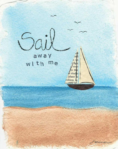Sail Away White Modern Wood Framed Art Print with Double Matting by Martin, Monica