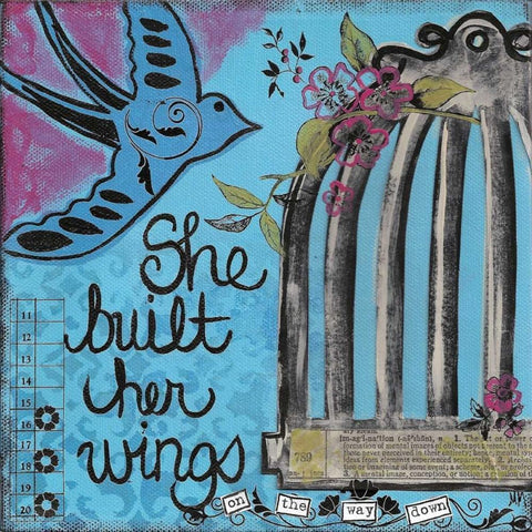 She Built Her Wings Black Modern Wood Framed Art Print with Double Matting by Martin, Monica