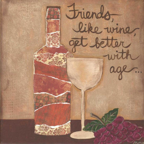 Friends And Wine White Modern Wood Framed Art Print with Double Matting by Martin, Monica