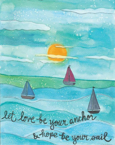 Love Anchor White Modern Wood Framed Art Print with Double Matting by Martin, Monica