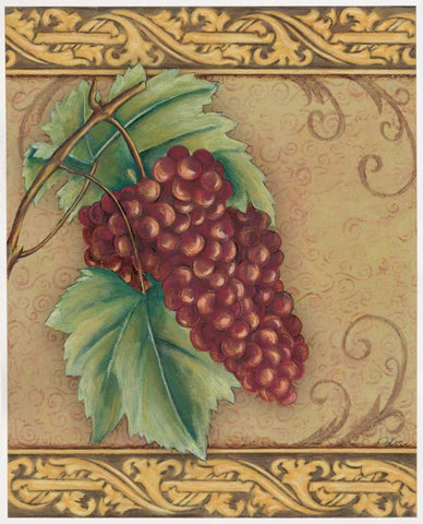 Grape Tapestry I Black Ornate Wood Framed Art Print with Double Matting by Osborne, Susan