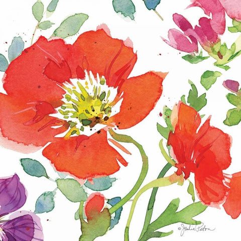 Red Poppies III Gold Ornate Wood Framed Art Print with Double Matting by Paton, Julie