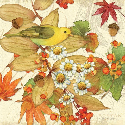 Flora and Tanager I Gold Ornate Wood Framed Art Print with Double Matting by Paton, Julie