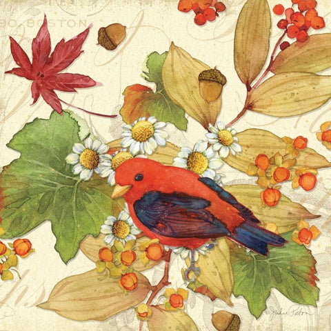 Flora and Tanager II White Modern Wood Framed Art Print with Double Matting by Paton, Julie