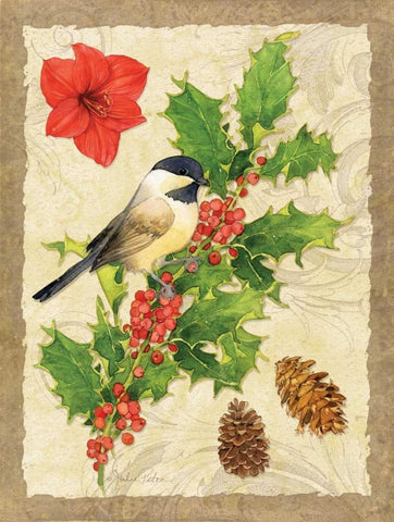 Holiday Chickadee White Modern Wood Framed Art Print with Double Matting by Paton, Julie