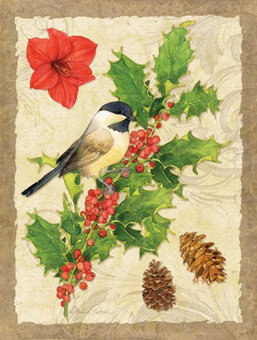 Holiday Chickadee Black Ornate Wood Framed Art Print with Double Matting by Paton, Julie