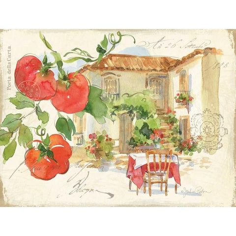 Piazzette Tomatoes Gold Ornate Wood Framed Art Print with Double Matting by Paton, Julie