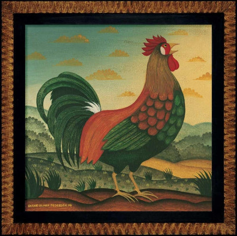 Rooster Black Ornate Wood Framed Art Print with Double Matting by Pedersen, Diane