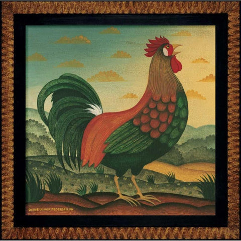 Rooster Gold Ornate Wood Framed Art Print with Double Matting by Pedersen, Diane