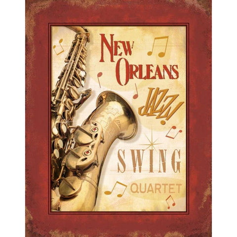 New Orleans Jazz II Black Modern Wood Framed Art Print with Double Matting by Pela Design