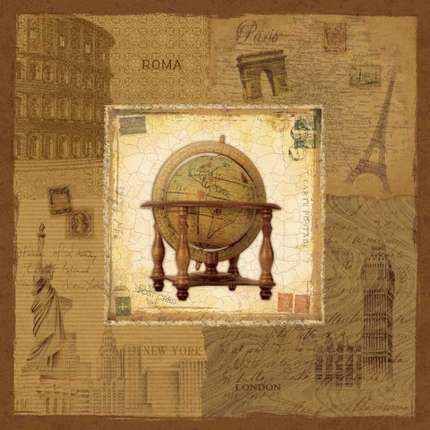 Globe II Black Ornate Wood Framed Art Print with Double Matting by Pela Design