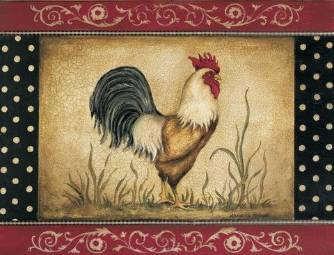 Cock-a-doodle-doo Black Ornate Wood Framed Art Print with Double Matting by Poloson, Kimberly