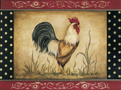 Cock-a-Doodle-Doo White Modern Wood Framed Art Print with Double Matting by Poloson, Kimberly