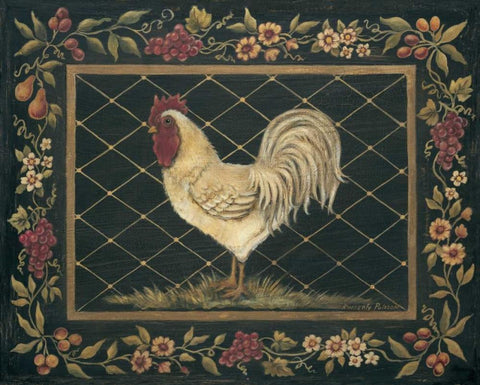 Old World Rooster White Modern Wood Framed Art Print with Double Matting by Poloson, Kimberly
