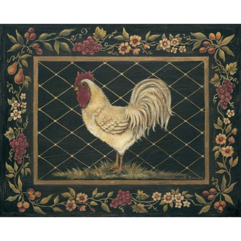 Old World Rooster Black Modern Wood Framed Art Print with Double Matting by Poloson, Kimberly