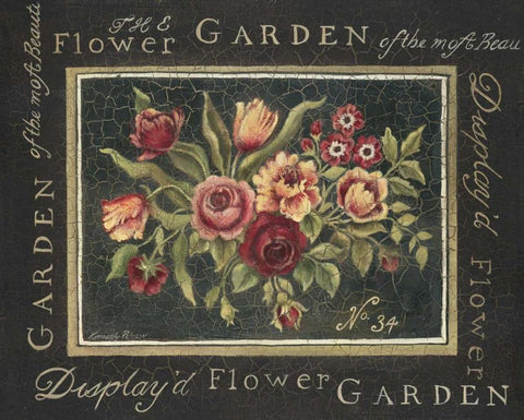 Flower Garden No. 34 Black Ornate Wood Framed Art Print with Double Matting by Poloson, Kimberly