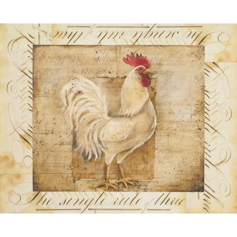 Rustic Farmhouse Rooster I Gold Ornate Wood Framed Art Print with Double Matting by Poloson, Kimberly