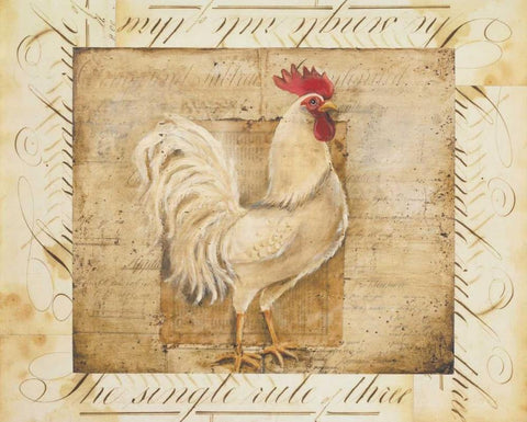 Rustic Farmhouse Rooster I Black Ornate Wood Framed Art Print with Double Matting by Poloson, Kimberly