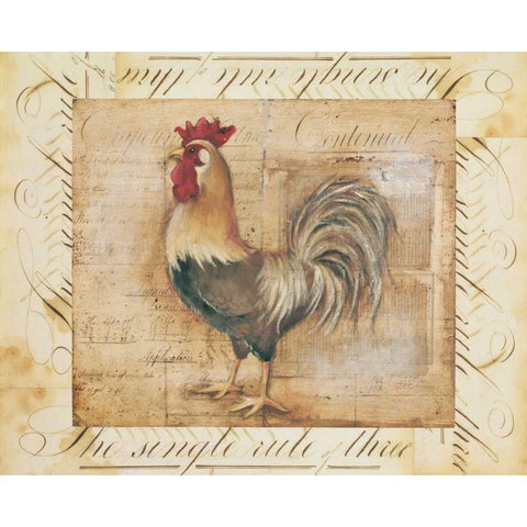 Rustic Farmhouse Rooster II Gold Ornate Wood Framed Art Print with Double Matting by Poloson, Kimberly