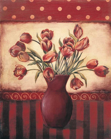 Red Tulips Black Ornate Wood Framed Art Print with Double Matting by Poloson, Kimberly