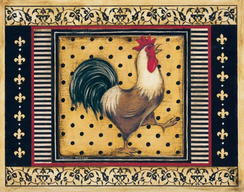 Provence Rooster I White Modern Wood Framed Art Print with Double Matting by Poloson, Kimberly