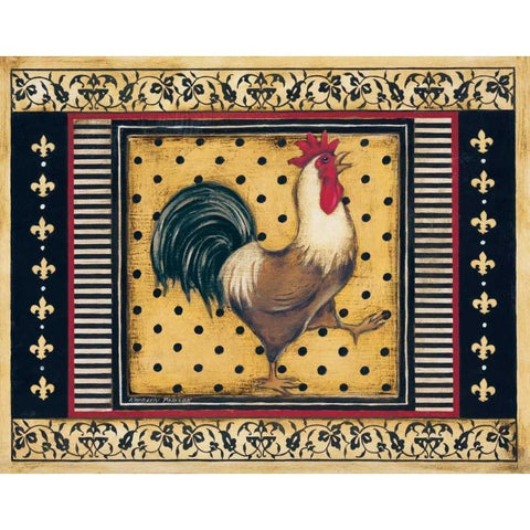 Provence Rooster I Black Modern Wood Framed Art Print with Double Matting by Poloson, Kimberly